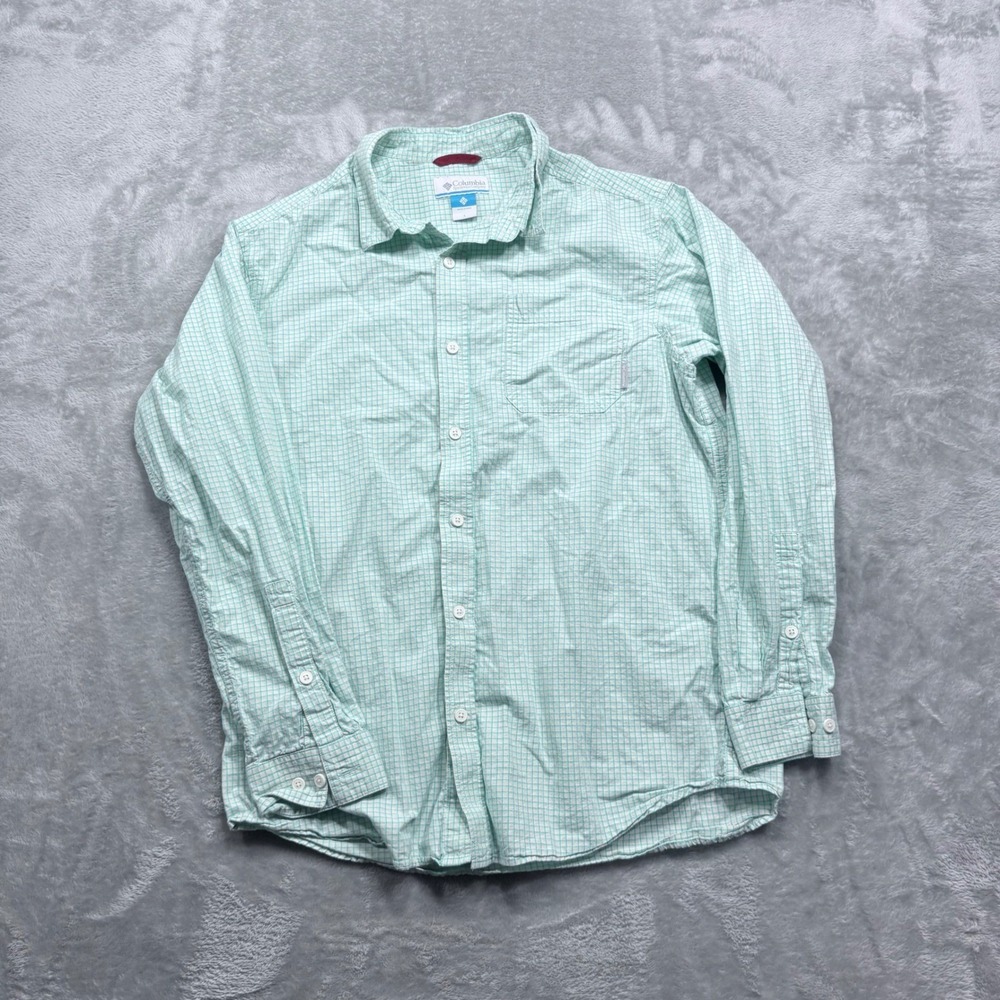 Columbia First Ascent Button Down‎ Shirt Mens L Green Micro Check Long Sleeve